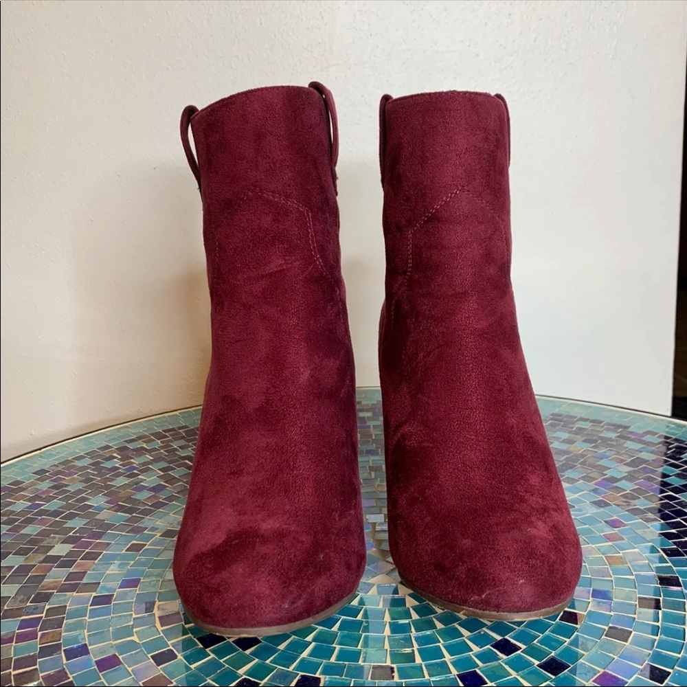Burgundy Suede Ankle Boots - Picture 5 of 9
